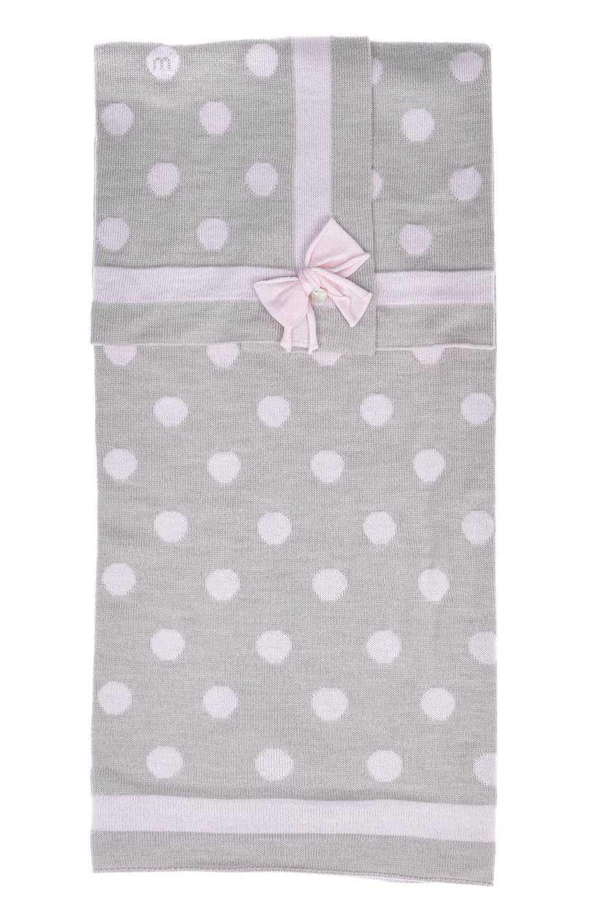 Coperta in filo tortora e rosa a pois IC2180 3803 Marlù 