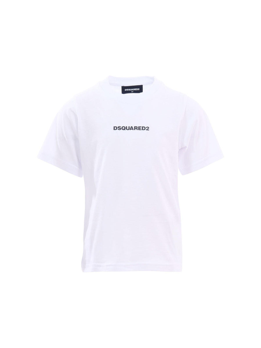 T-Shirt Dsquared bianca con stampa logo lettering frontale DQ2823 DQ100 Dsquared 
