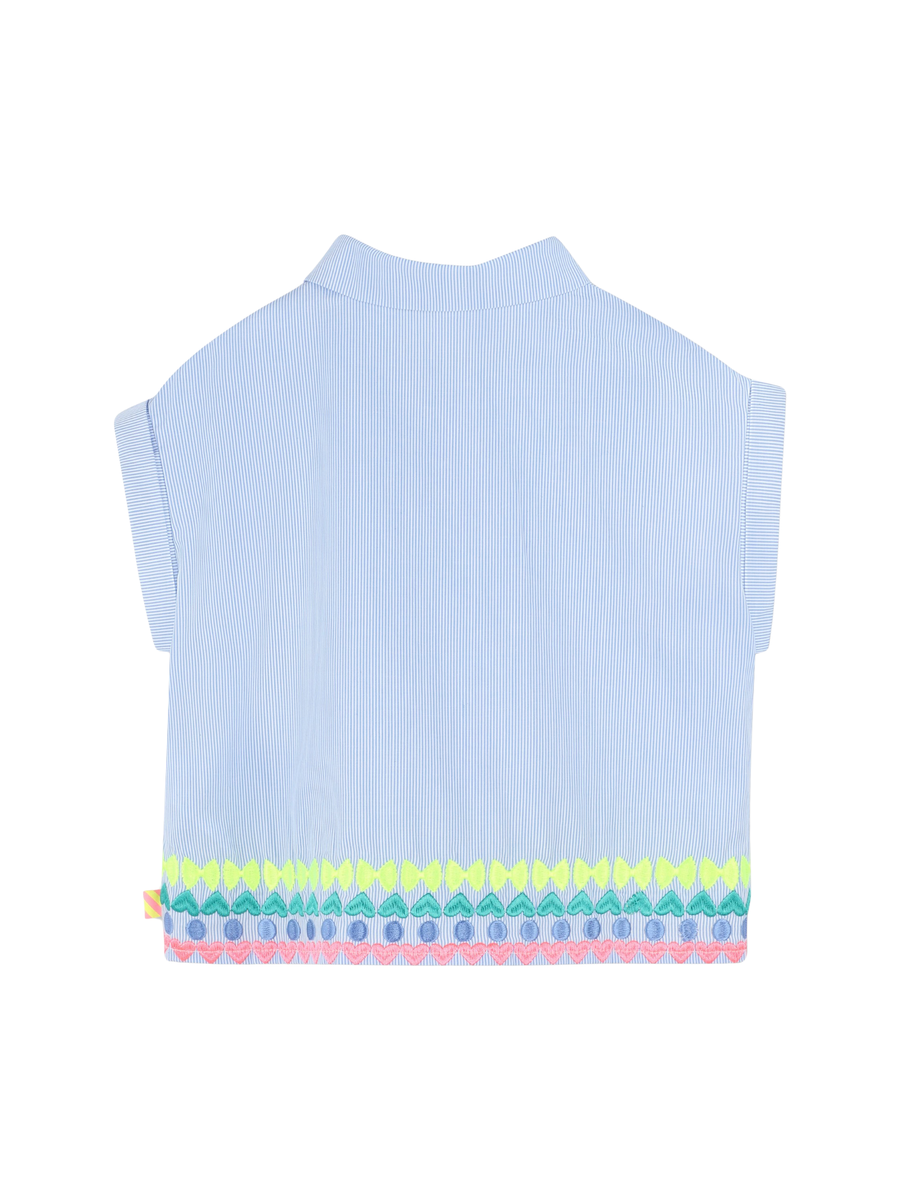 Camicia Billie Blush azzurra con ricami a forma di cuore lungo l'orlo U20845 76F Billie Blush 