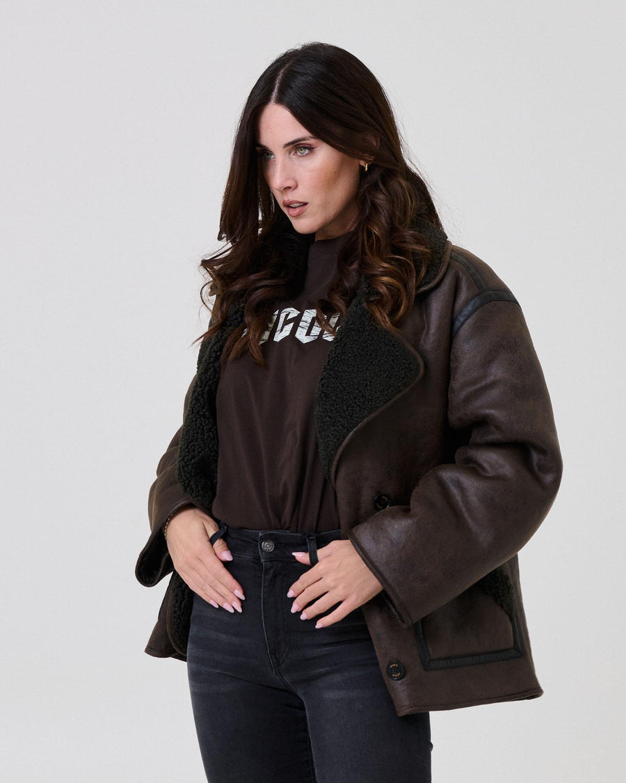 Giubbino aviatore Vicolo cioccolato con inserti teddy TF0401 CIOCCOLATO Vicolo 