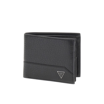 Portafoglio Guess nero in ecopelle martellata e logo triangolare SMBAGRLEA24 BLA Guess 