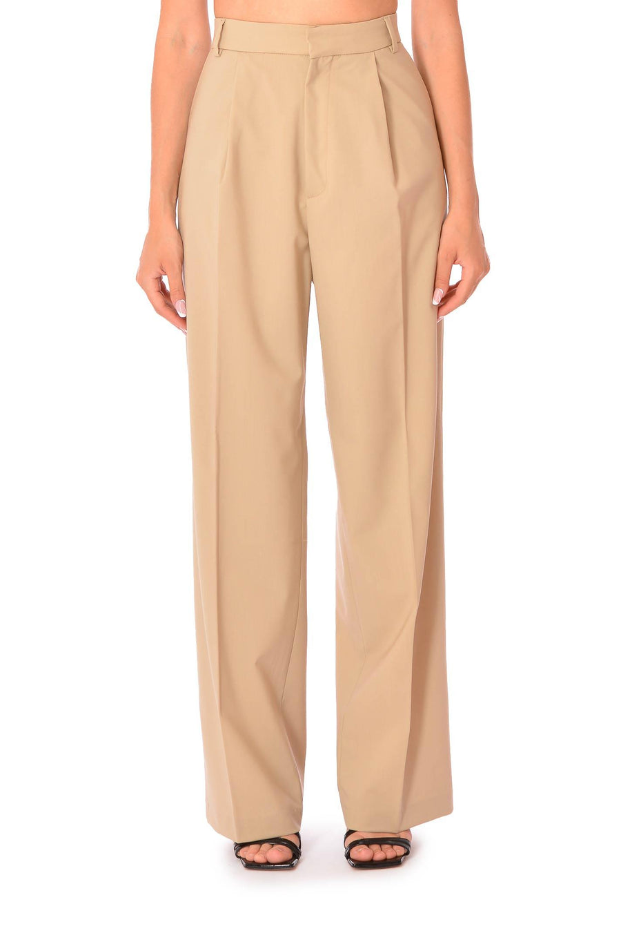 Pantalone palazzo con pence sabbia HELEN3826 BEI RAYURES NOIR 