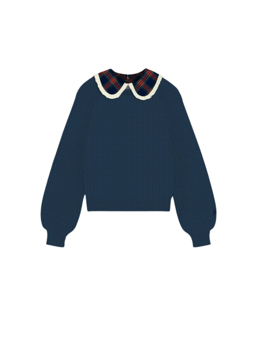 Maglione Saint Barth blu con colletto scozzese CAJ003 03836G MC2 SAINT BARTH 