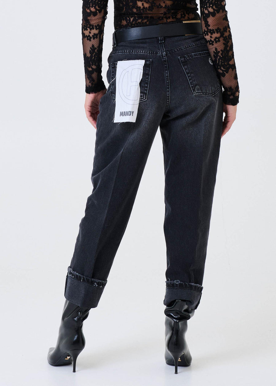 Jeans "mandy" Haveone nero con risvolto al fondo PLSP018 NERO Haveone 