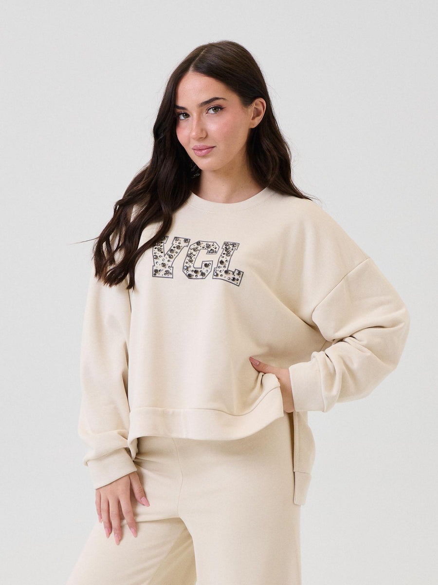 Felpa Vicolo panna con dettaglio "VCL" con strass RF0082 PANNA Vicolo 