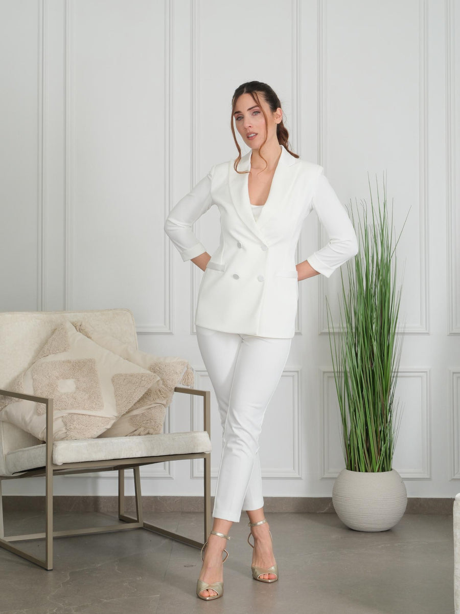 Pantalone Imperial bianco con fascia in raso in vita PVN2JAW LATTE Imperial 