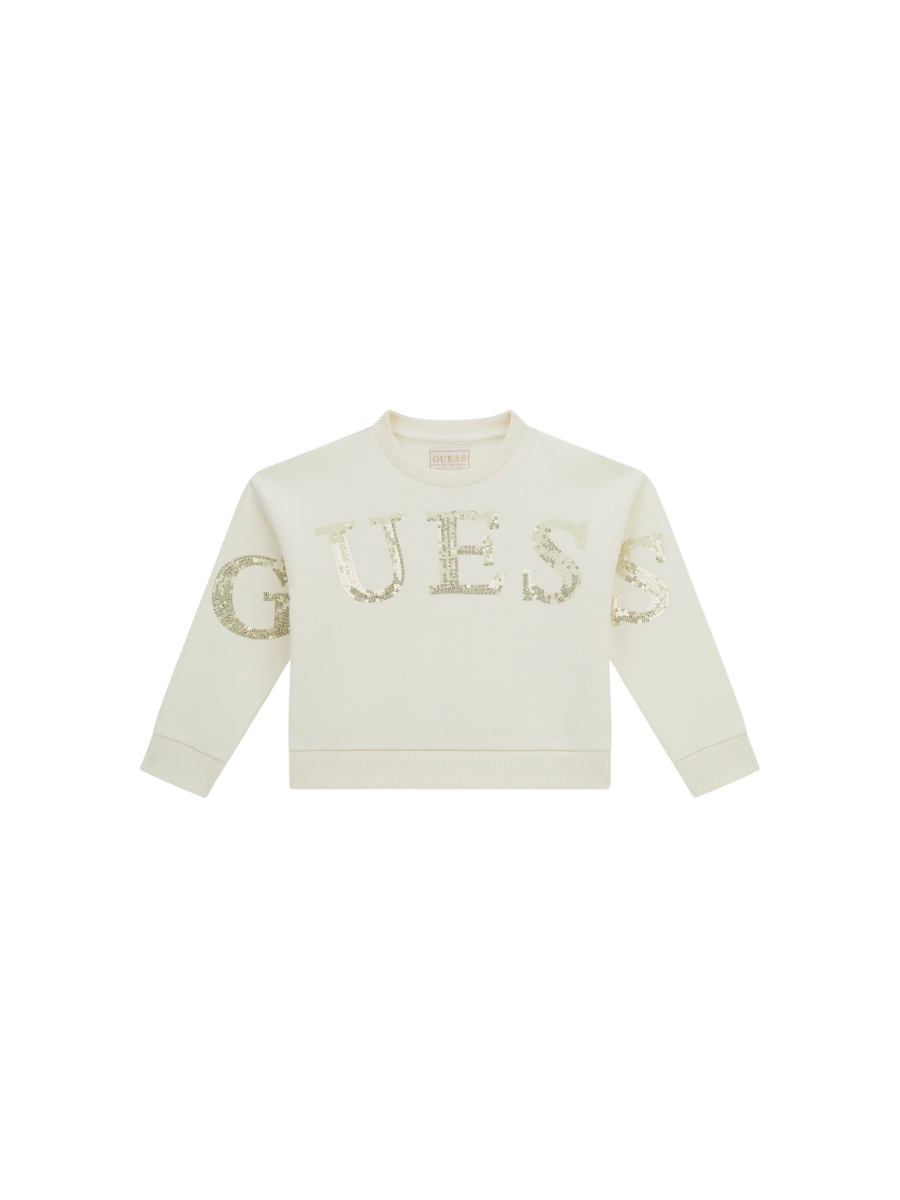 Felpa Guess panna con logo glitterato su maniche e fronte con paillettes dorate K5YQ09KAV34 G012 Guess 
