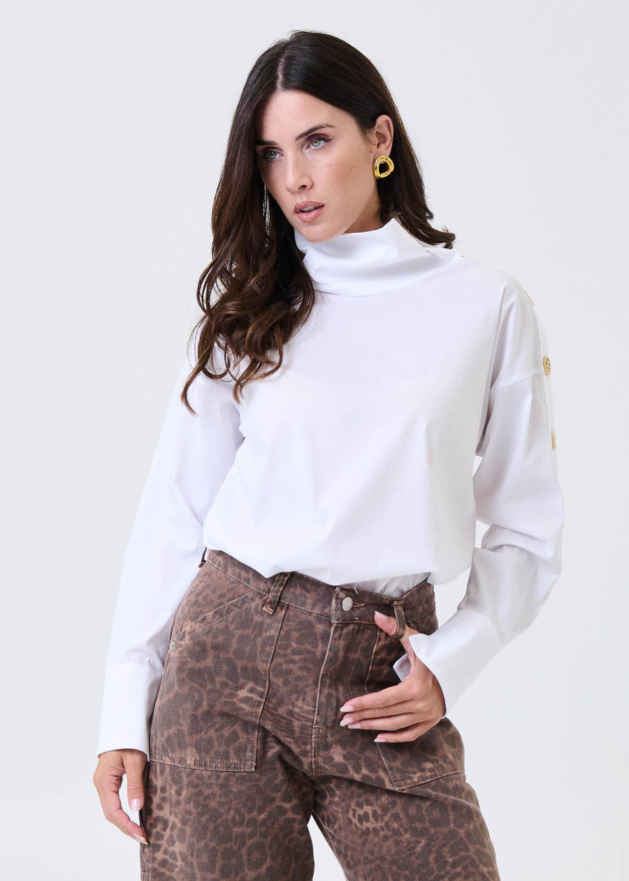 Camicia a collo alto Silence Limited bianca con bottoni dorati sulla spalla CA7021 OFFWHITE Silence Limited 