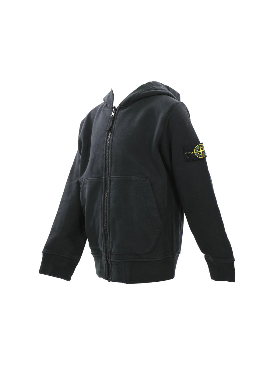 Felpa nera con patch logo, cappuccio e zip integrale 791660720 V0029 Stone Island 