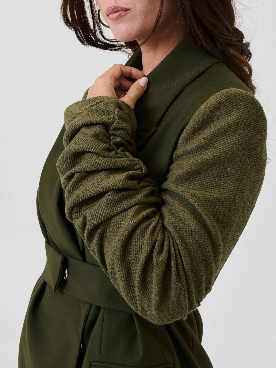 Blazer Bohemian Vì verde militare con maniche in maglia con arricciature SDBO5016 MILITARY Bohemian V 