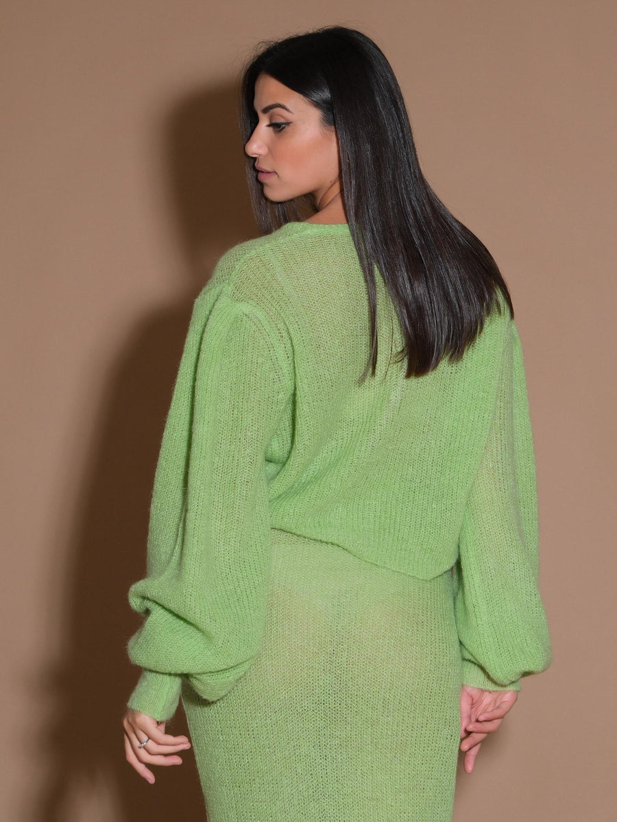 Cardigan verde mela in misto lana mohair KW1003 MELA Silence Limited 
