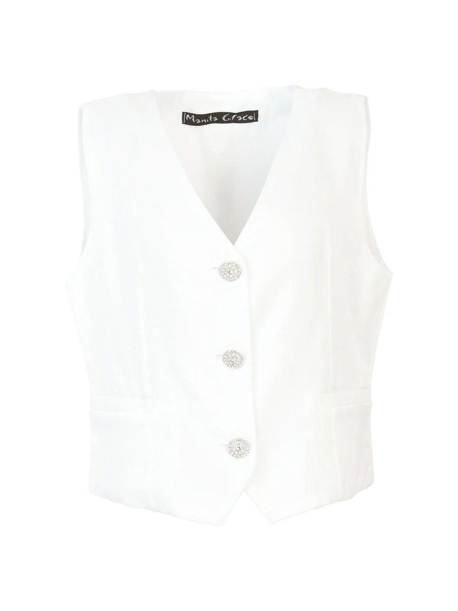 Gilet bianco panna con bottoni gioiello MG2658 BIANCO Manila Grace 