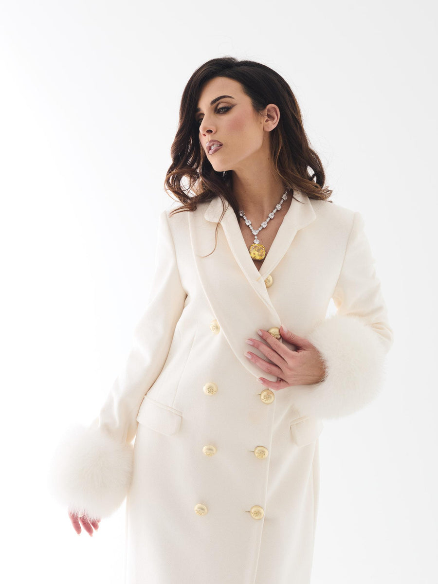 Cappotto doppiopetto Yes London bianca con maniche in pelliccia volpe CD1217 UNI Yes london 