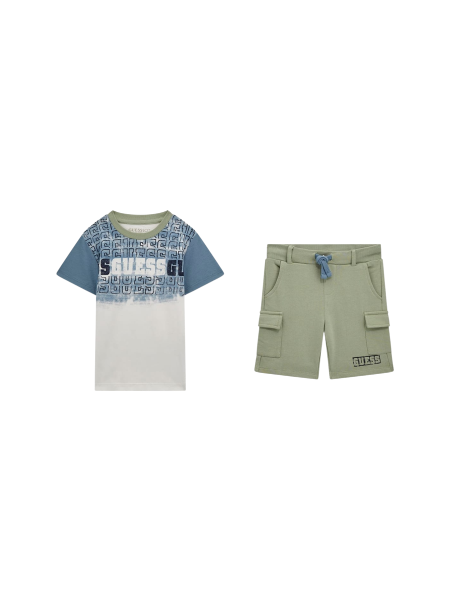 Completo Guess bianco e verde con shorts cargo N5RG07K8HM4 G011 Guess 