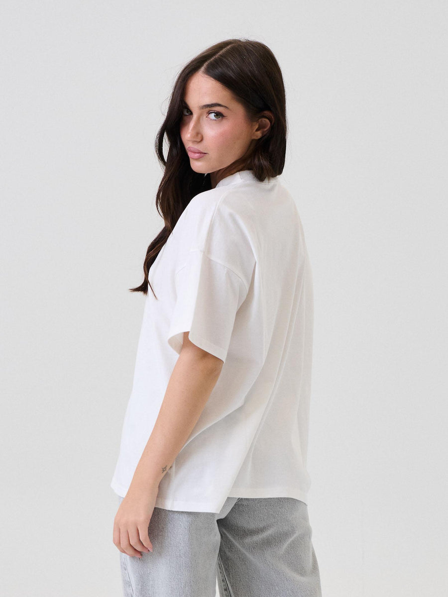 T-Shirt Vicolo bianca con stampa logo con cane e perline dorate RF0246 BIA Vicolo 