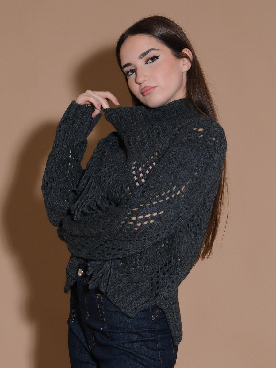 Maglione antracite forato con nappe trasversali D77524 ANTRA Bohemian V 