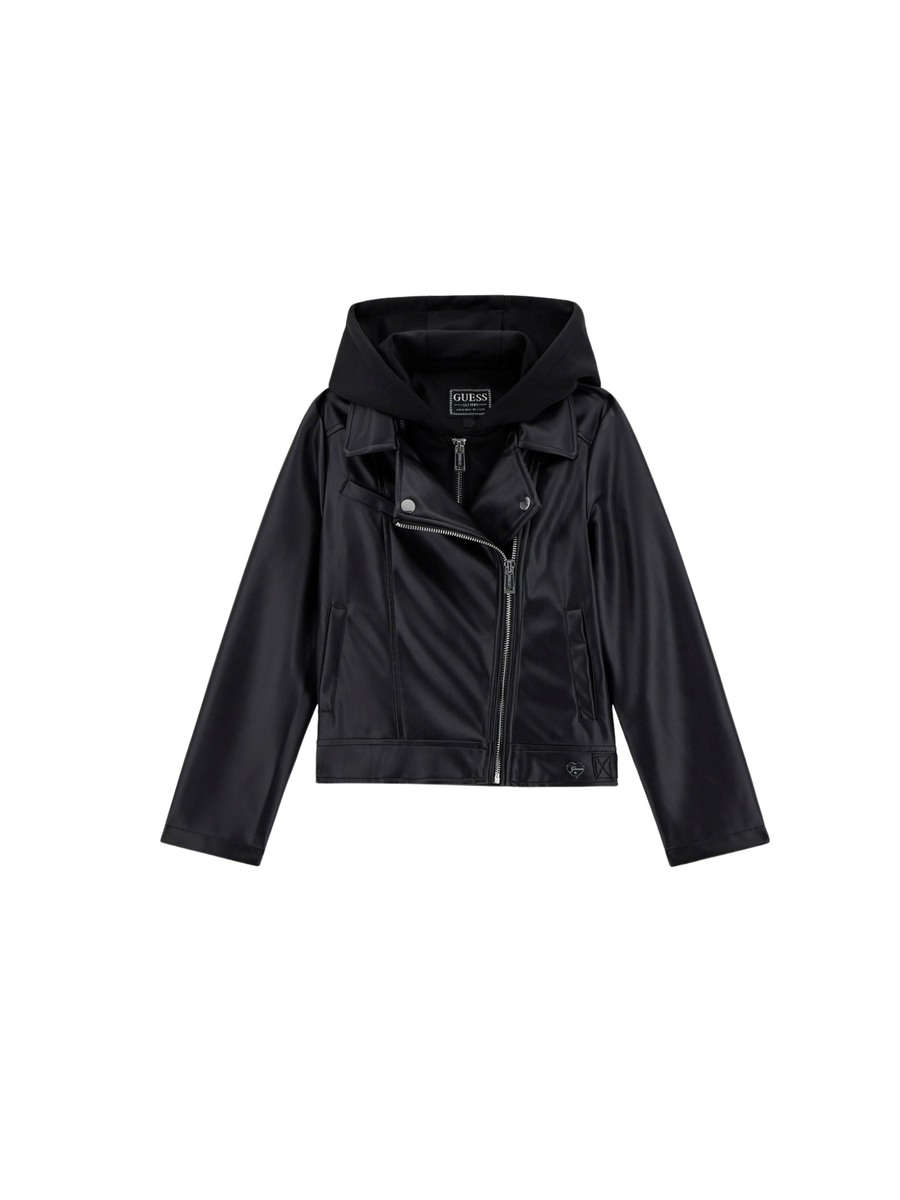 Giubbino in ecopelle Guess nero con cappuccio J5YL01WAEI0 JBLK Guess 