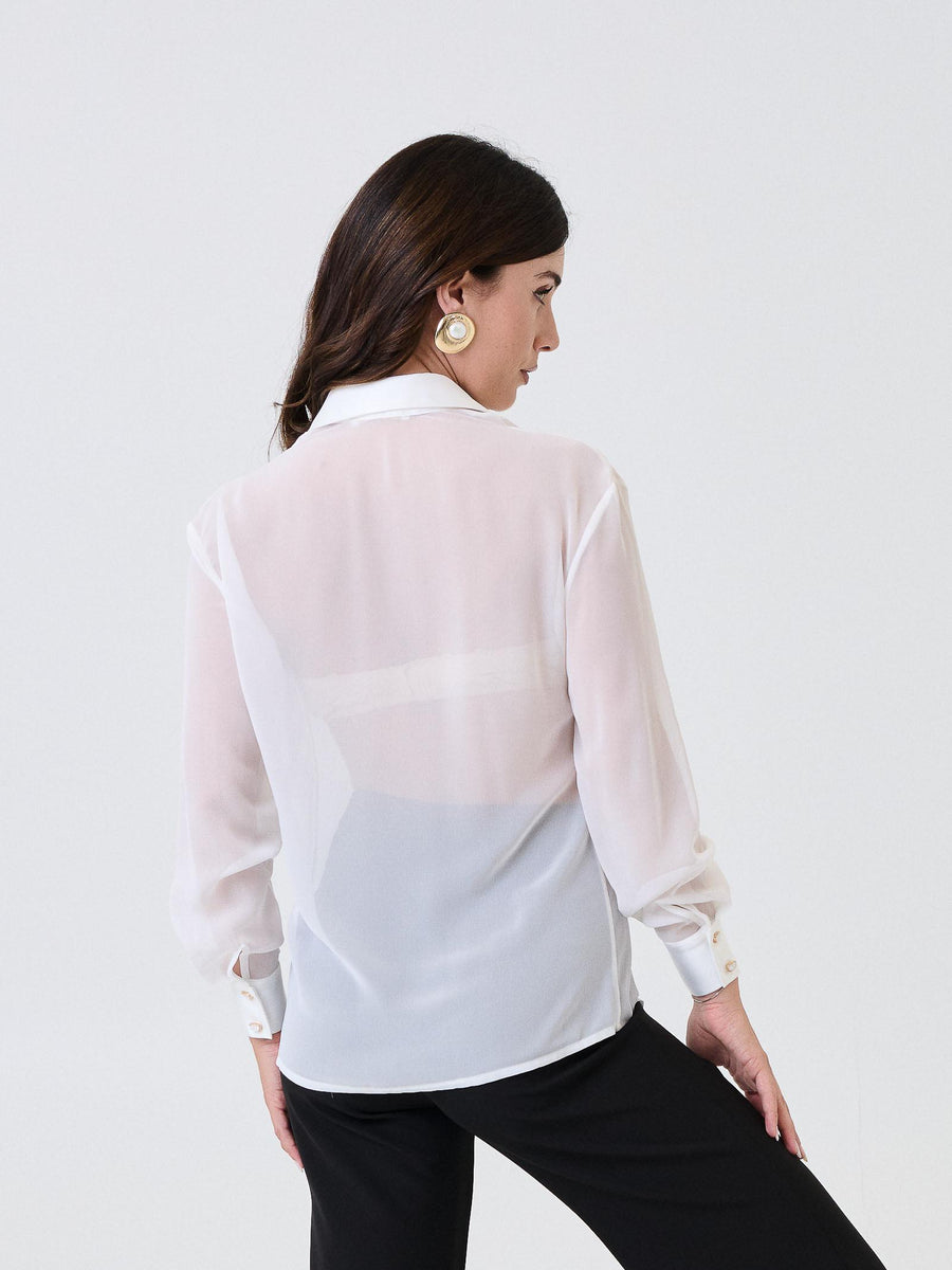 Camicia semi trasparente Silence Limited bianca con dettagli gioiello CA7015 MILK Silence Limited 