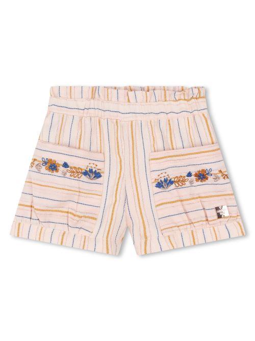 Shorts pesca con fantasia a righe e fiori ricamati Y30105 43B Carrement Beau 