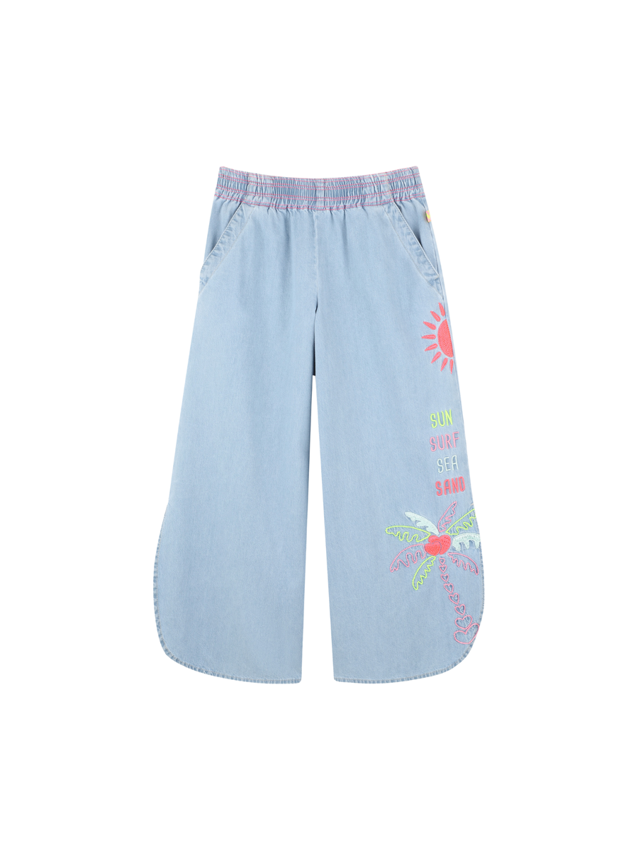 Pantalone largo Billie Blush azzurro in denim con ricami U20859 Z04 Billie Blush 