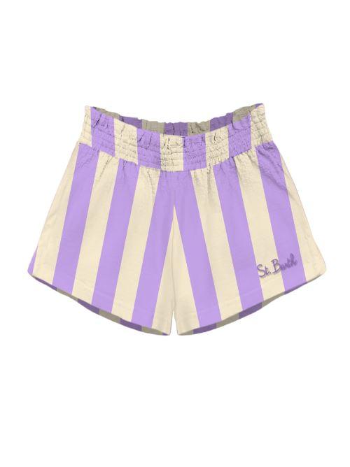 Shorts in cotone Meave a strisce beige e lilla MEA002 01607F MC2 SAINT BARTH 