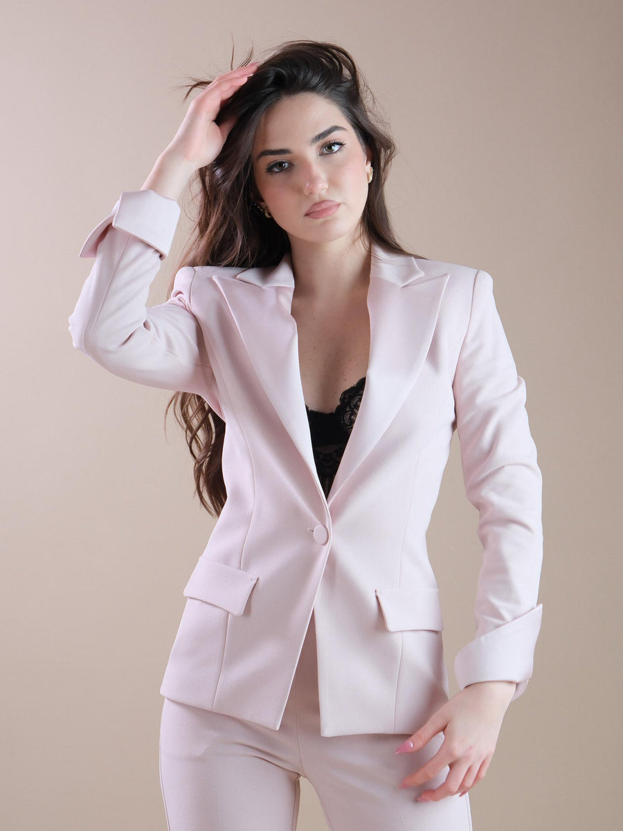 Giacca monopetto rosa con rever e risvolto in raso JAH4HAW CANDY Imperial 