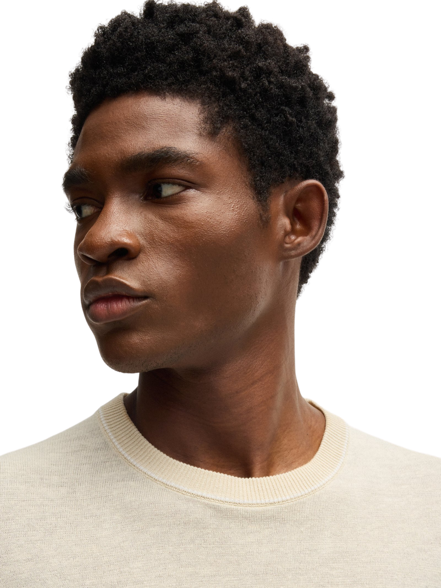 Maglia Boss naturale in misto lino con profili 50537639 100 Boss 