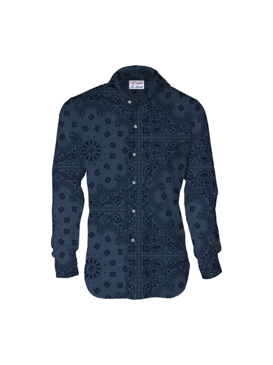 Camicia in lino Saint Barth blu pamplona PAMP001 02455H MC2 SAINT BARTH 