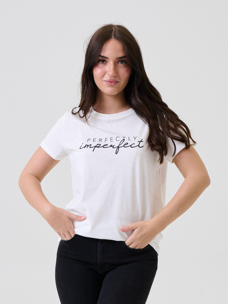 T-Shirt Vicolo bianca con stampa "Perfectly imperfect" RF0250 UNI Vicolo 