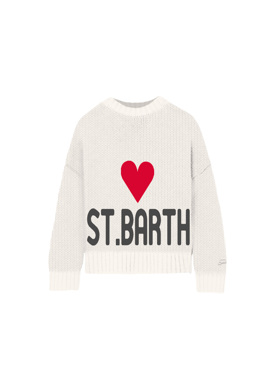 Maglione "10" Saint Barth bianco con maxi scritta "St. Barth" e cuore KYLA002 01391I MC2 SAINT BARTH 
