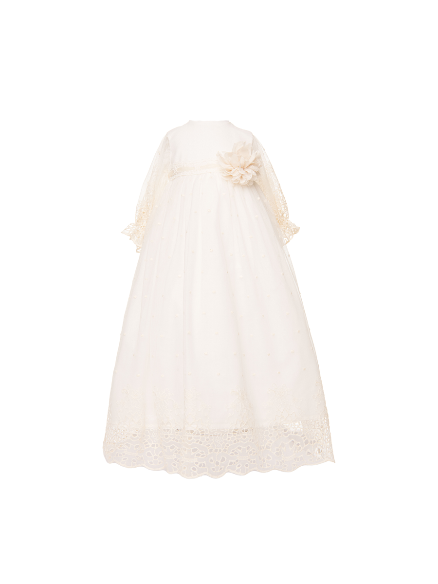 Abito lungo da battesimo Marlù avorio con maniche in pizzo ER308 C231 Marlù 