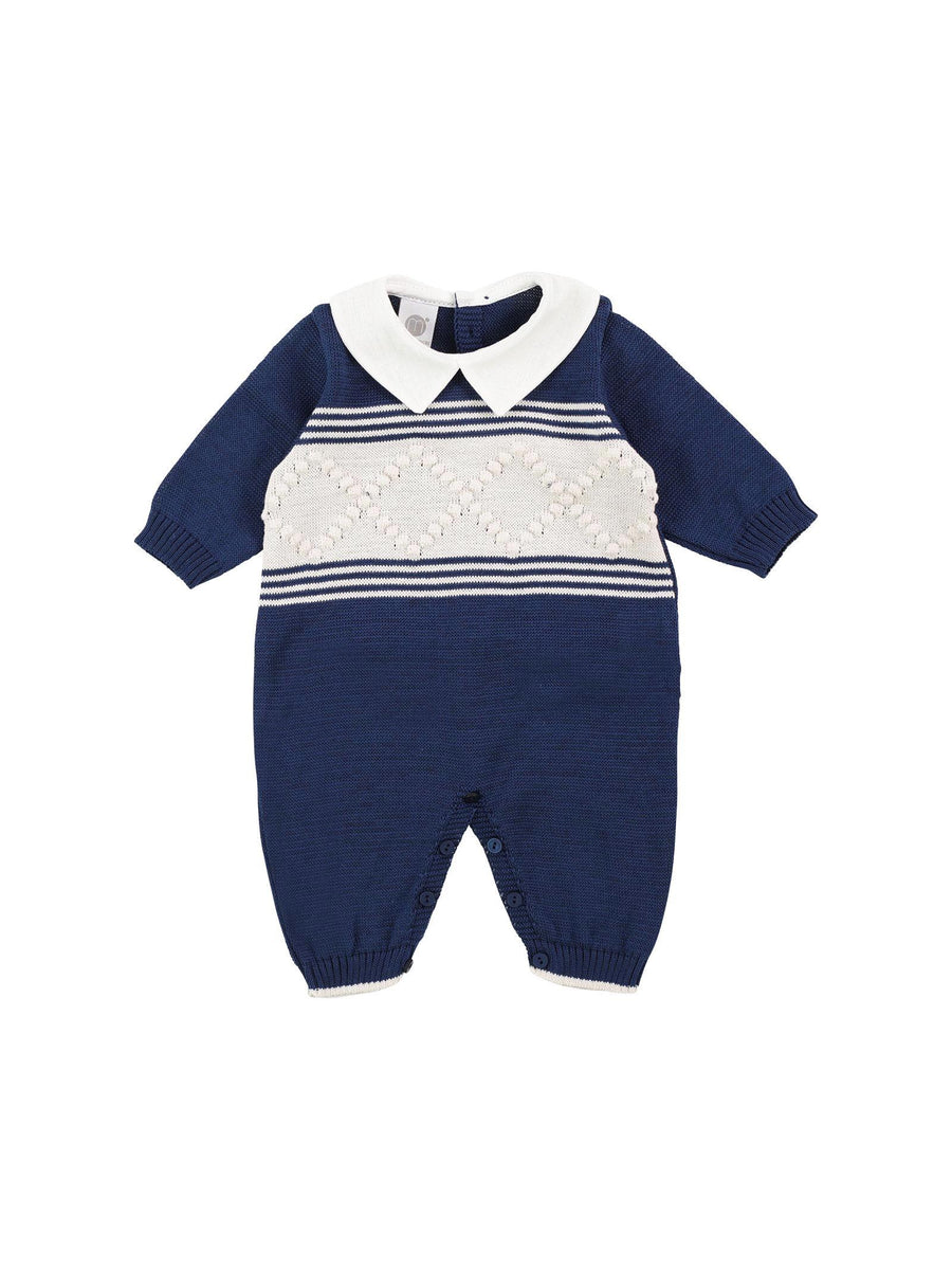 Tutina blu e natural bio con rombi ricamati EL7010 C7NB Marlù 