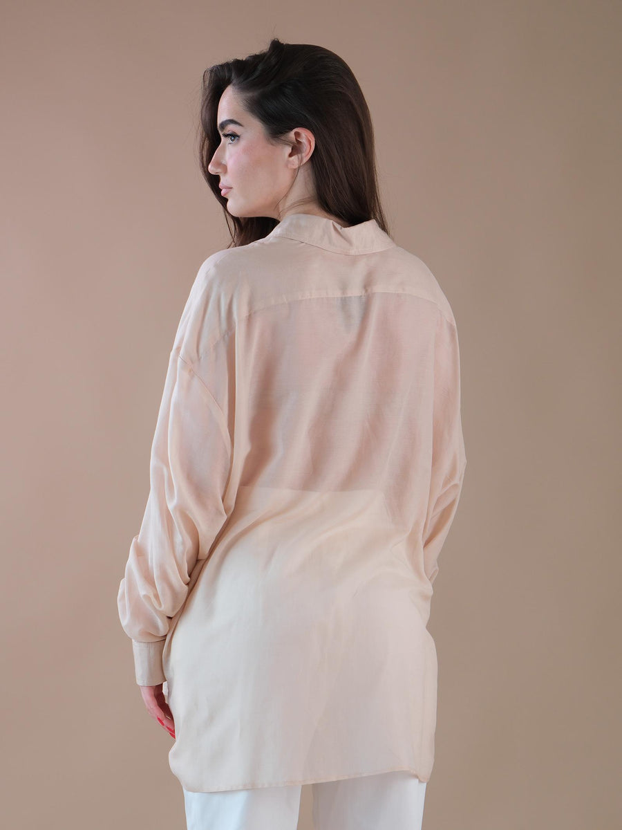 Camicia over beige velata in misto cotone e seta CA59B BEIGE Bohemian V 