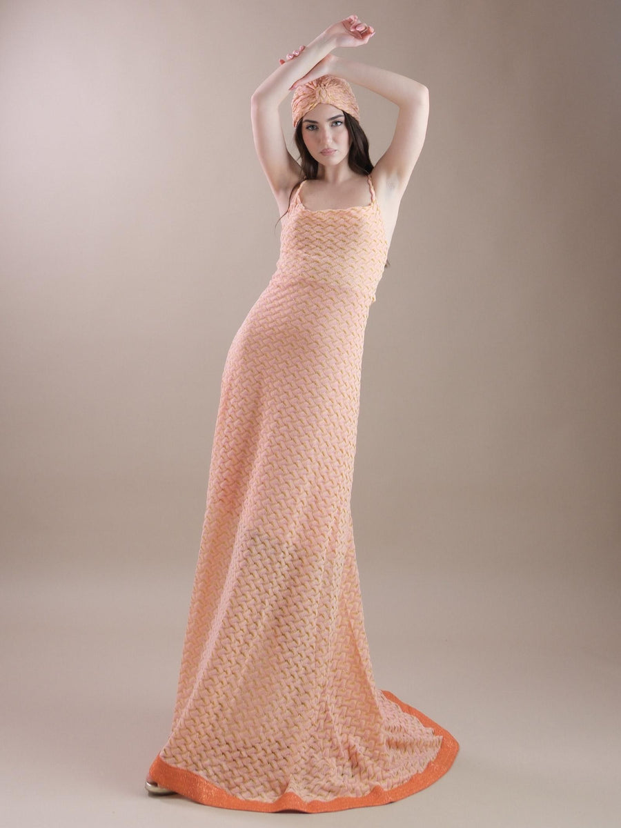 Abito lungo pompelmo con strascico 4319087 POMPELMO PHO FIRENZE 