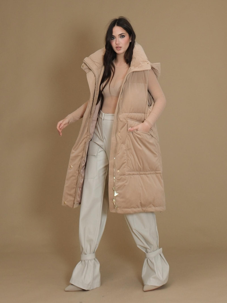 Giubbino lungo smanicato Silence Limited cammello con cappuccio 23504 FANGO Silence Limited 