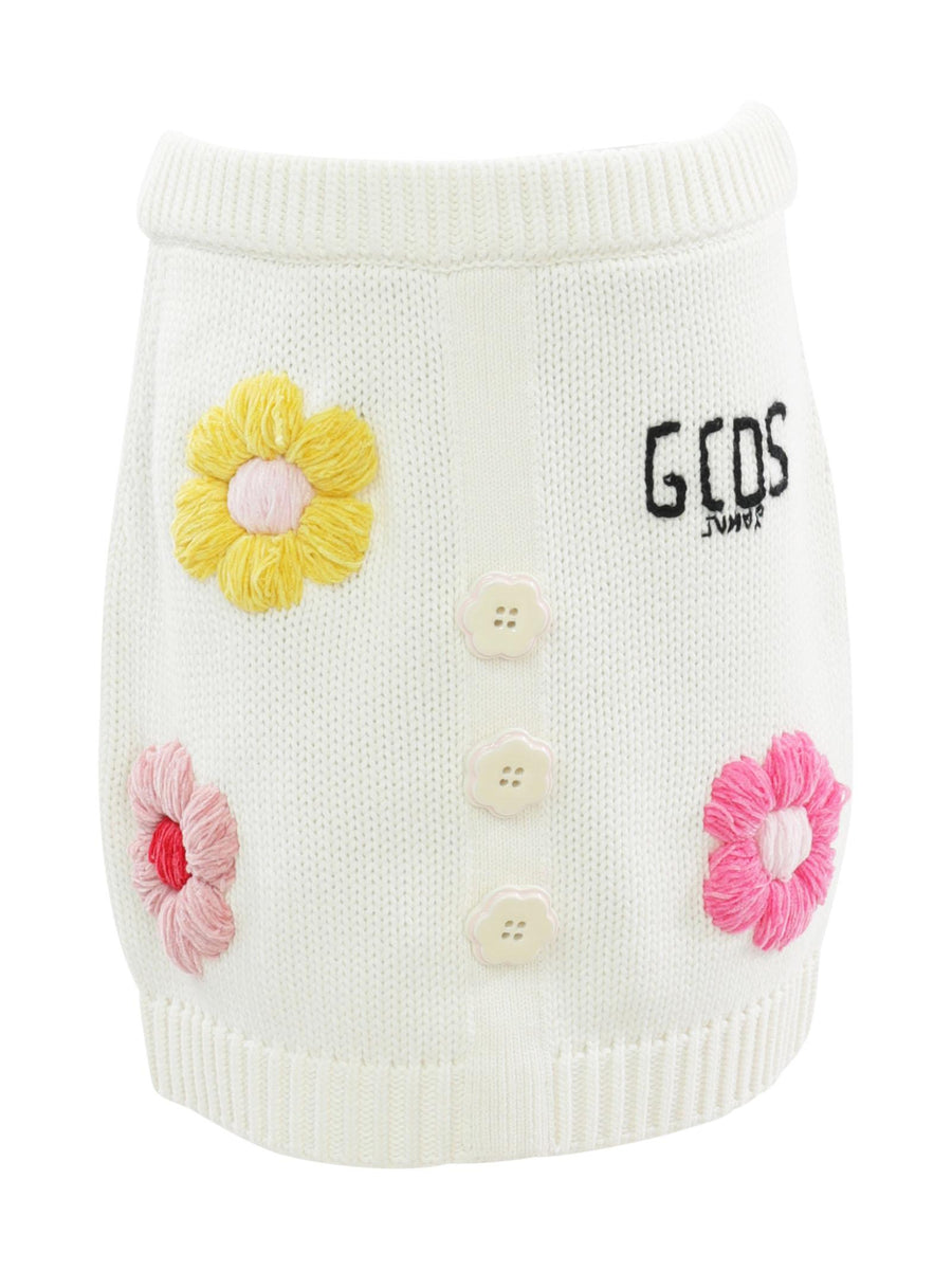 Gonna in maglia panna con applicazione DDJ001LHE05 10063 GCDS 