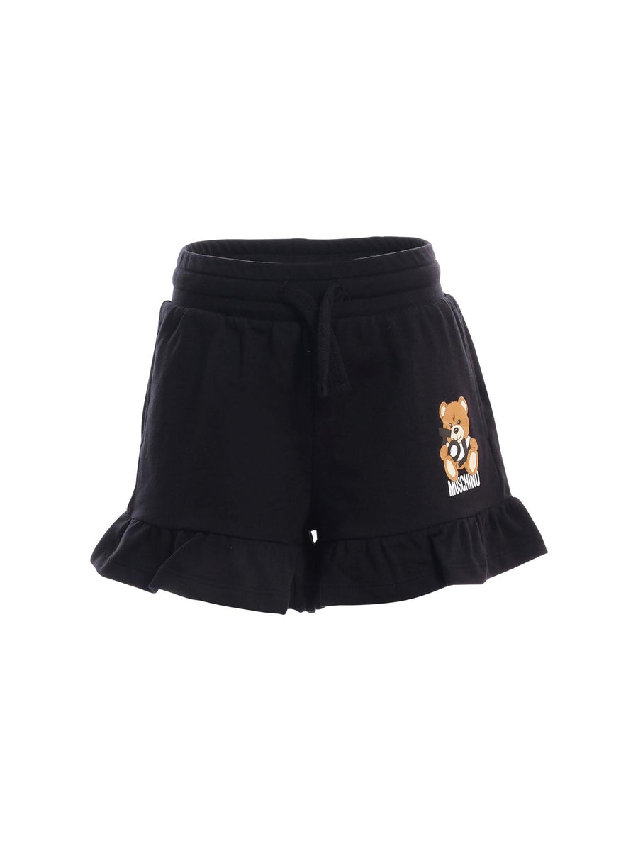Shorts Moschino nero con logo Teddy e volant sul fondo HAQ014 60100 Moschino 