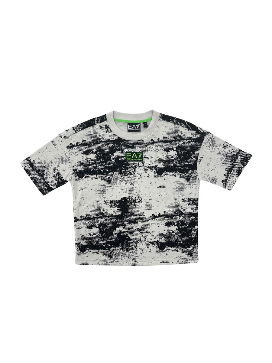 T-Shirt Armani EA7 bianca e nera con dettagli verde fluo 7B000213 F8036 Armani EA7 