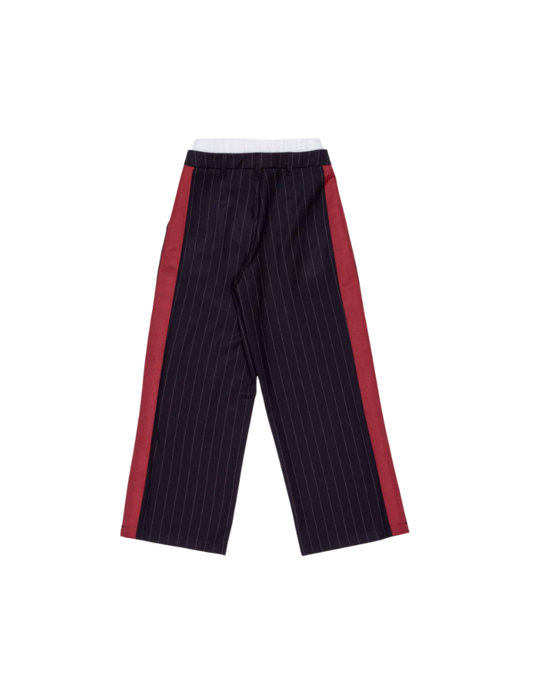 Pantalone a palazzo Lulù Miss Grant blu gessato con bande laterali rosse LL4066 BLU Lulù by Miss Grant 