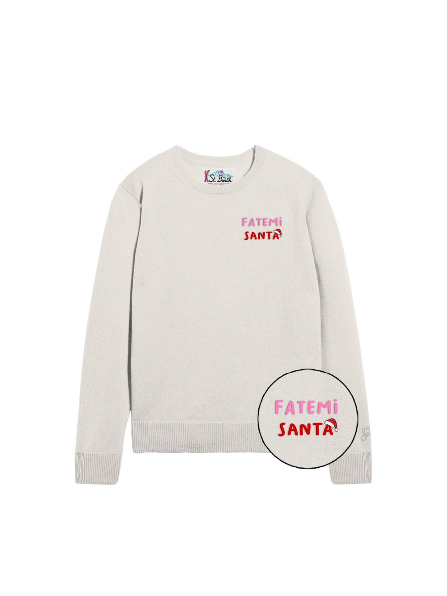 Maglione "10" Saint Barth bianco con scritta "Fatemi santa" e cappello natalizio QUE0032 03963I MC2 SAINT BARTH 