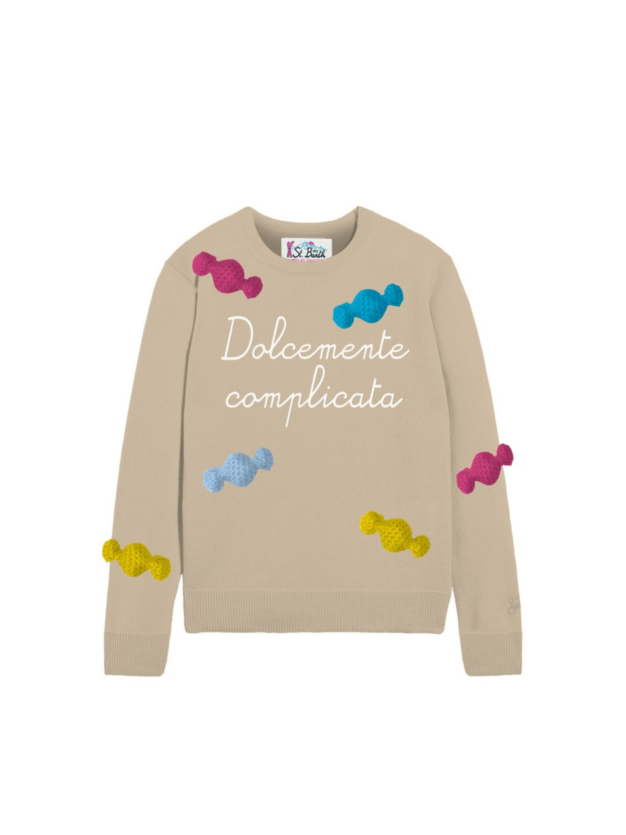 Maglione "31" Saint Barth beige con scritta "Dolcemente complicata" PRC0001 00670I MC2 SAINT BARTH 
