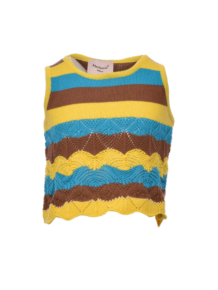 Top in filo giallo turchese e marrone MMBSS22MA2001 TURCHE/GIA/MAR Mariuccia Milano 