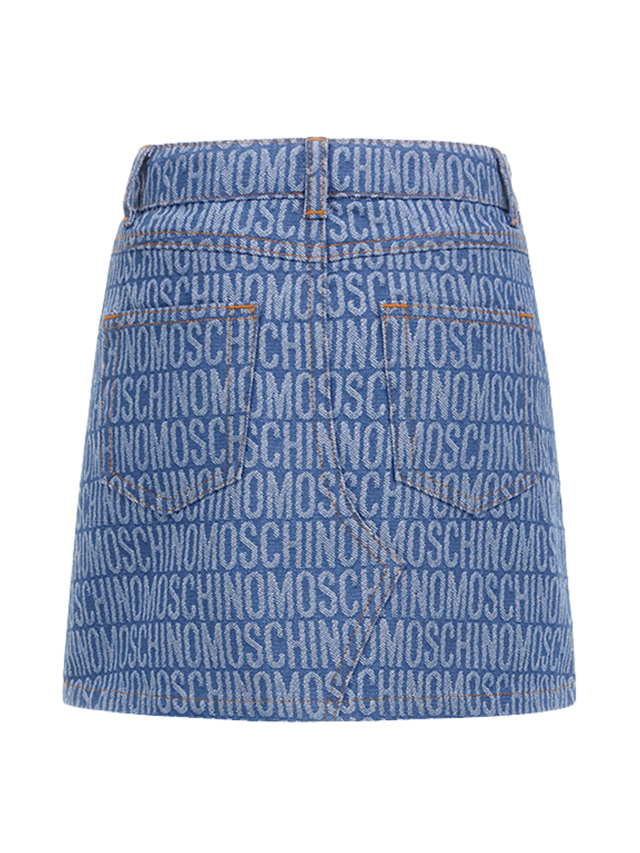 Gonna Moschino blu in denim con logo all over HDJ03M 86198 Moschino 