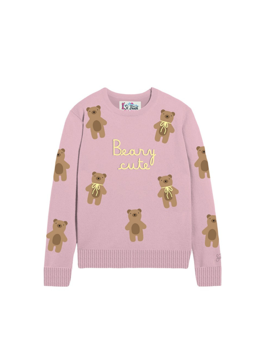 Maglione "11 emb" Saint Barth rosa con scritta "Beary cute" QUE0014 02267I MC2 SAINT BARTH 