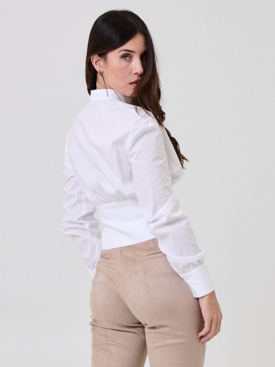 Camicia Bohemian Vì bianca con vita arricciata BHCA004 OFFWHITE Bohemian V 