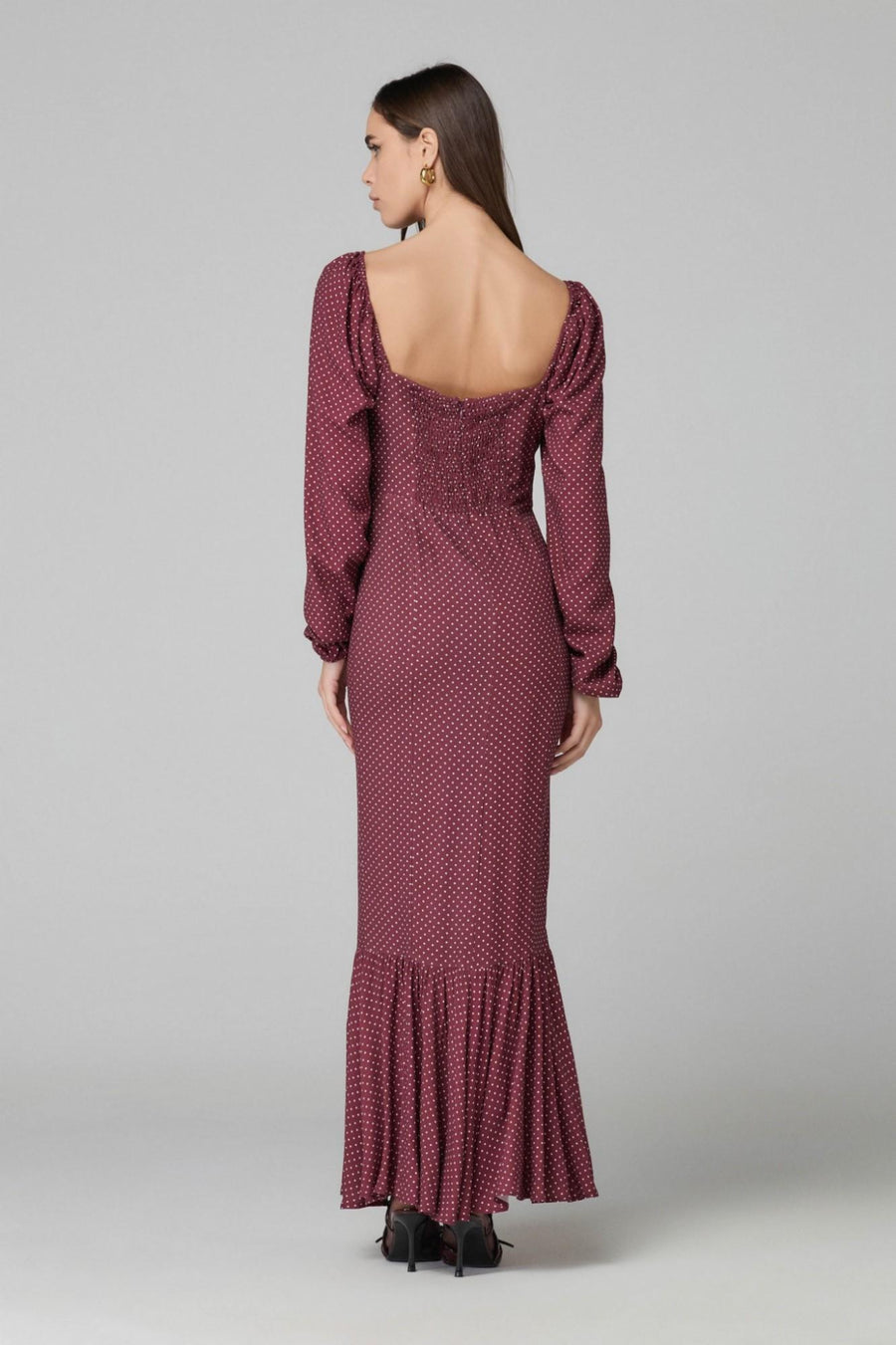 Abito lungo "Lady" Mar De Margaritas bordeaux a pois con inserti in pizzo MMABW01295 RS19 Mar De Margaritas 