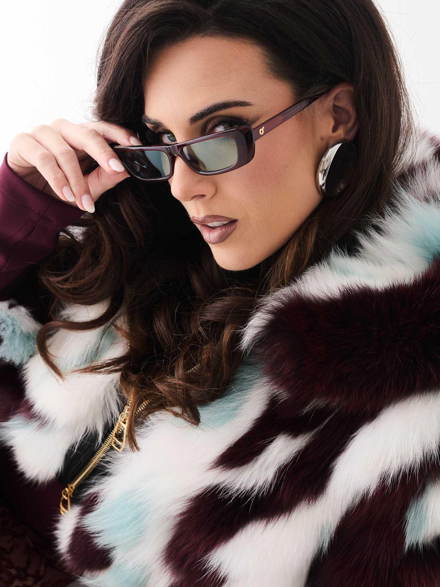 Pelliccia volpe Yes London bordeaux con inserti in pelle neri LC2012 BORDEAUX Yes london 