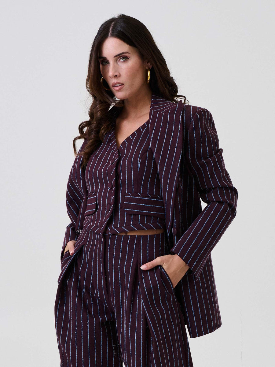 Blazer doppiopetto Bohemian Vì bordeaux a righe azzurre SDBO5017 BORDEAUX Bohemian V 