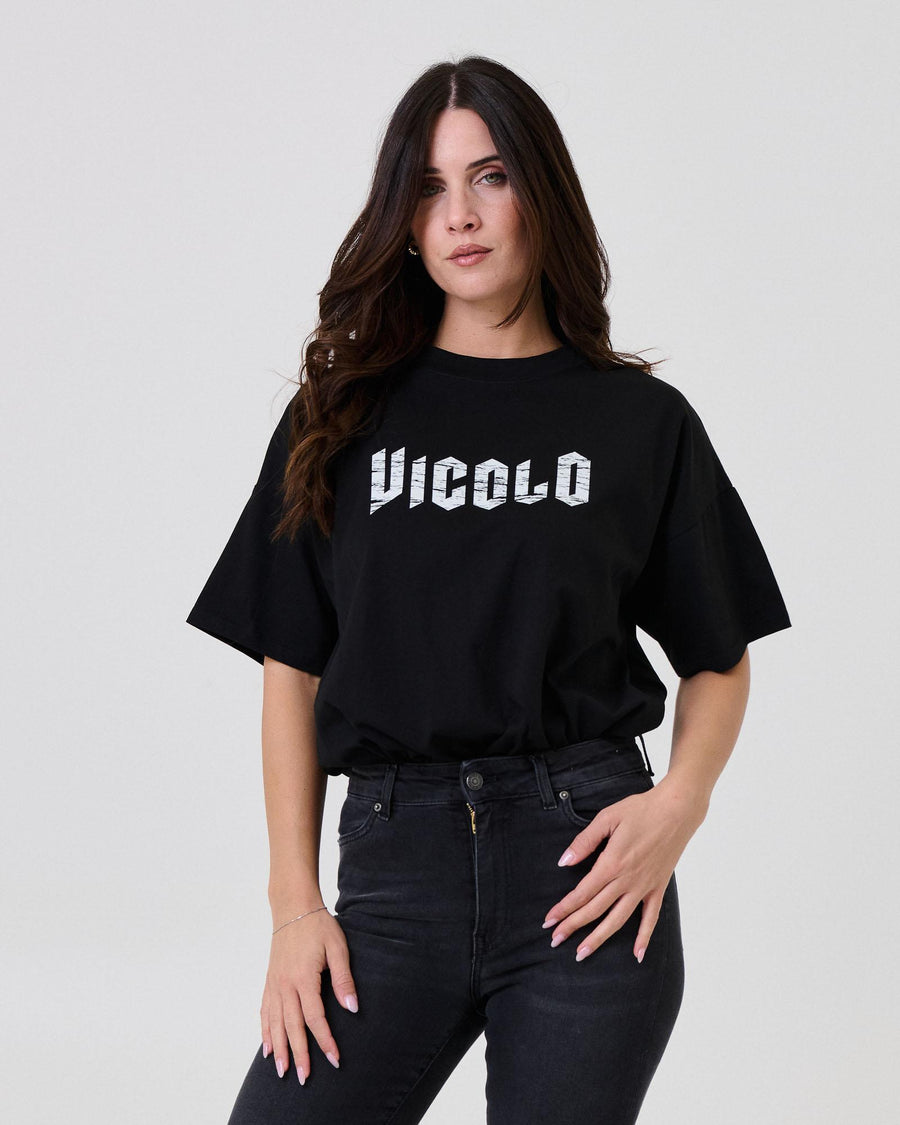 T-Shirt over Vicolo nera con stampa "Vicolo" effetto used RF0257 NERO Vicolo 