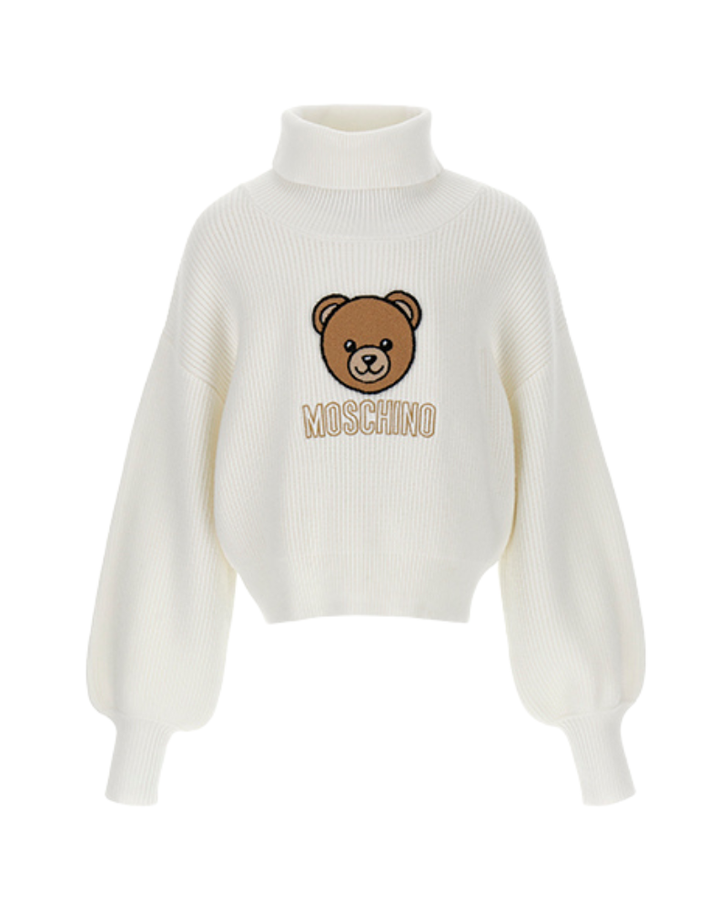 Maglione a collo alto Moschino bianco con orsetto ricamato HDW02A 10063 Moschino 